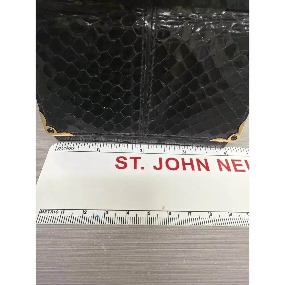 Vintage Judith Leiber Black Snakeskin Compact Wallet With Kisslock Coin Pouch